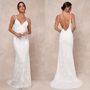 Lulus Luxe Bridal Everlasting Passion Sequin Beaded Backless Maxi Dress Wedding